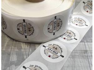 Autocollant bobine boite distribution impression couleur et d�coupe en rond � Bioley-Magnoux