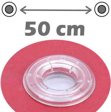 Fixation : Oeillets polycarbonate tous les 50 cm